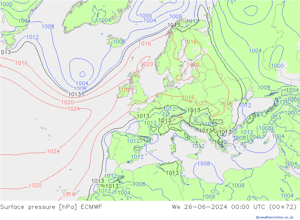 pressão do solo ECMWF Qua 26.06.2024 00 UTC