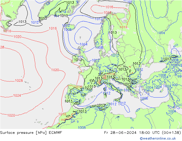 Pressione al suolo ECMWF ven 28.06.2024 18 UTC