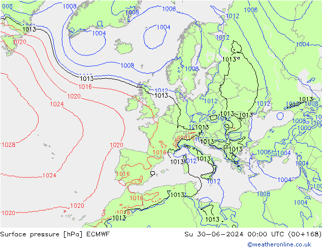 pressão do solo ECMWF Dom 30.06.2024 00 UTC