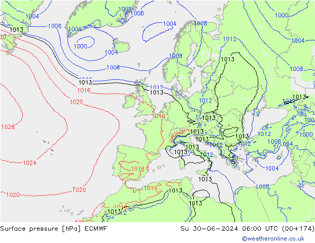 приземное давление ECMWF Вс 30.06.2024 06 UTC