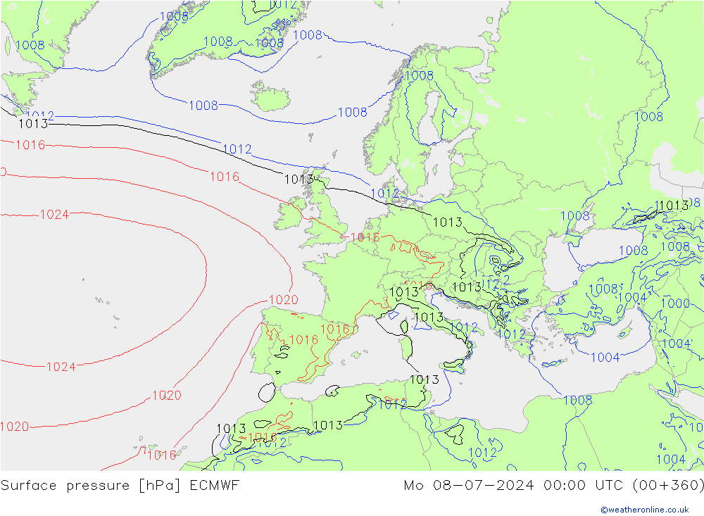 Yer basıncı ECMWF Pzt 08.07.2024 00 UTC