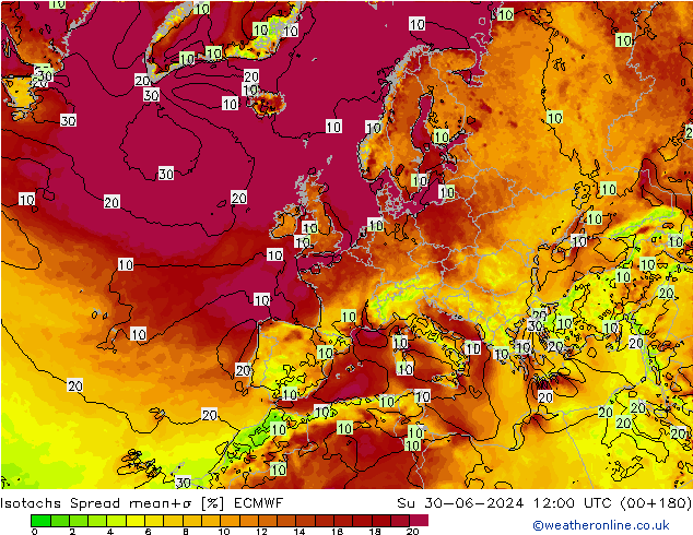 Isotachen Spread ECMWF So 30.06.2024 12 UTC