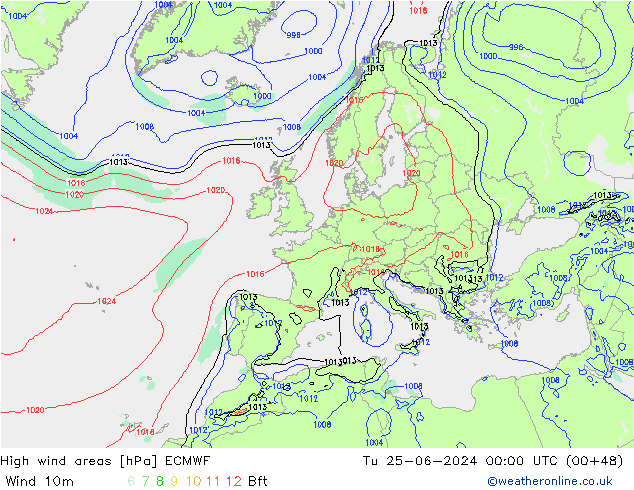 High wind areas ECMWF mar 25.06.2024 00 UTC