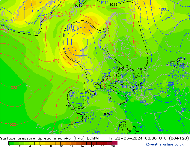 приземное давление Spread ECMWF пт 28.06.2024 00 UTC