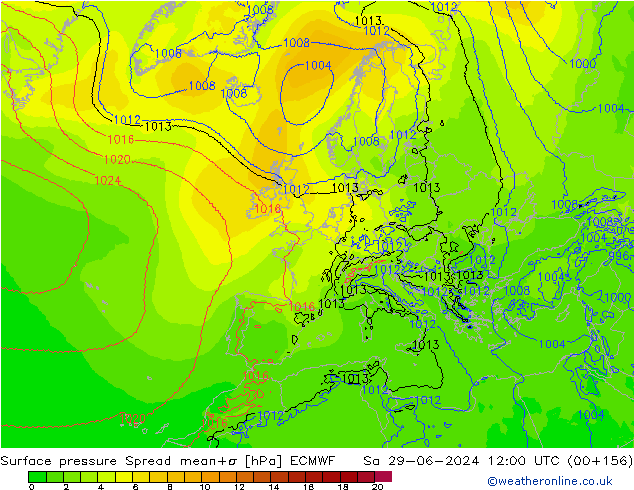 Presión superficial Spread ECMWF sáb 29.06.2024 12 UTC