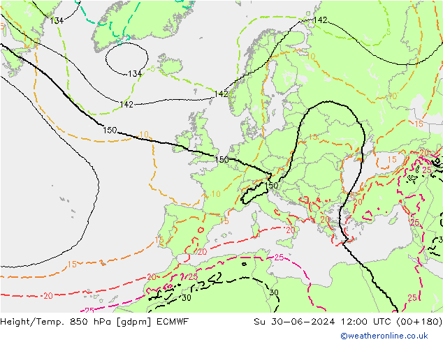 Height/Temp. 850 hPa ECMWF nie. 30.06.2024 12 UTC