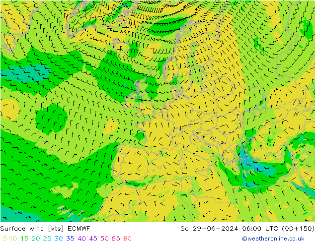 Vent 10 m ECMWF sam 29.06.2024 06 UTC