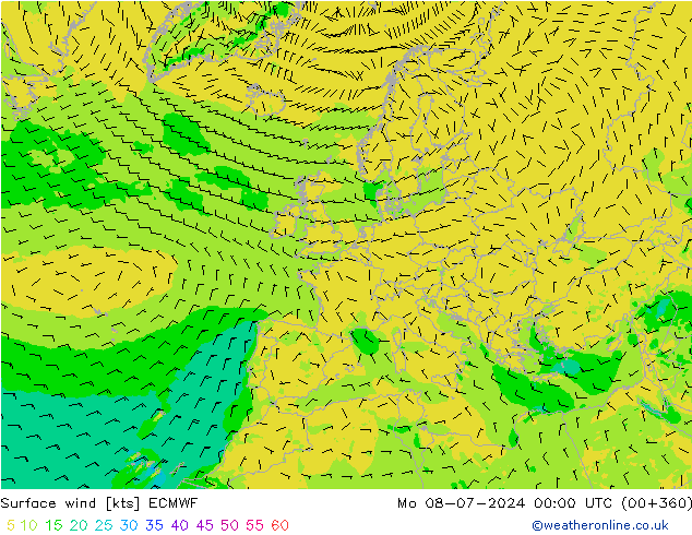 Vent 10 m ECMWF lun 08.07.2024 00 UTC