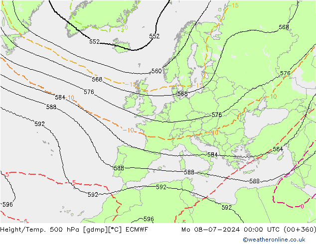 Height/Temp. 500 hPa ECMWF Mo 08.07.2024 00 UTC