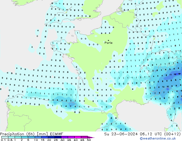 Precipitación (6h) ECMWF dom 23.06.2024 12 UTC