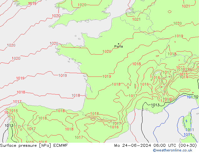 Yer basıncı ECMWF Pzt 24.06.2024 06 UTC