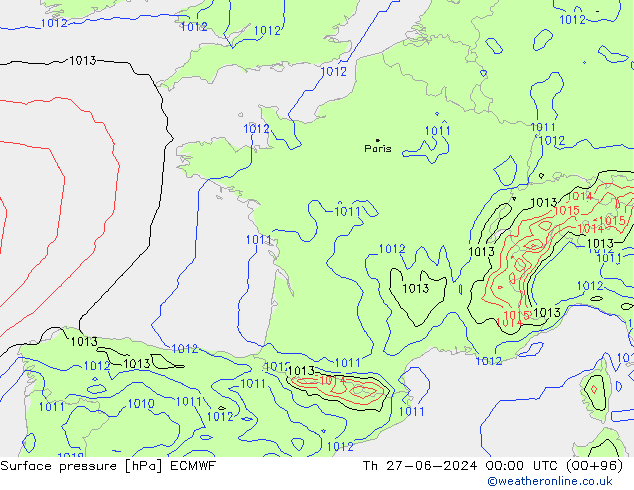 Atmosférický tlak ECMWF Čt 27.06.2024 00 UTC