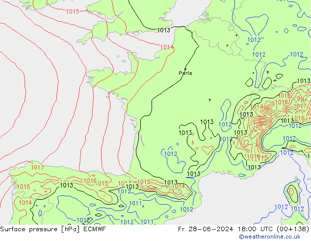 Surface pressure ECMWF Fr 28.06.2024 18 UTC