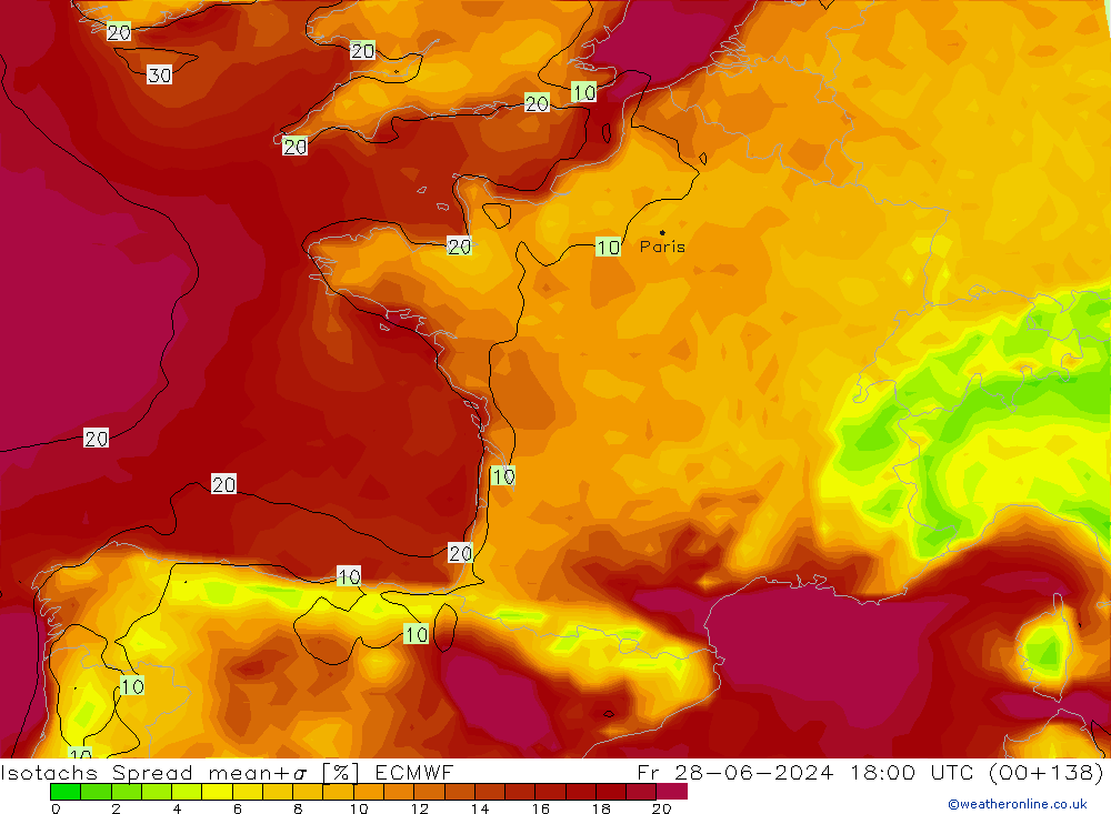 Izotacha Spread ECMWF pt. 28.06.2024 18 UTC