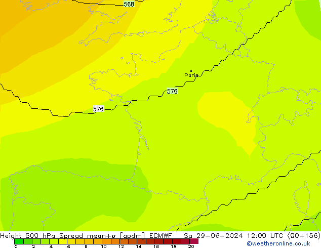 Height 500 hPa Spread ECMWF Sa 29.06.2024 12 UTC