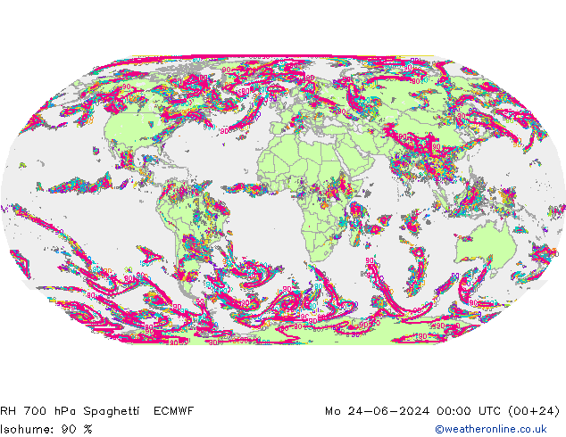 Humidité rel. 700 hPa Spaghetti ECMWF lun 24.06.2024 00 UTC