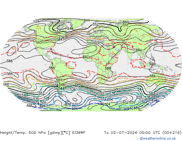 Height/Temp. 500 hPa ECMWF Tu 02.07.2024 00 UTC