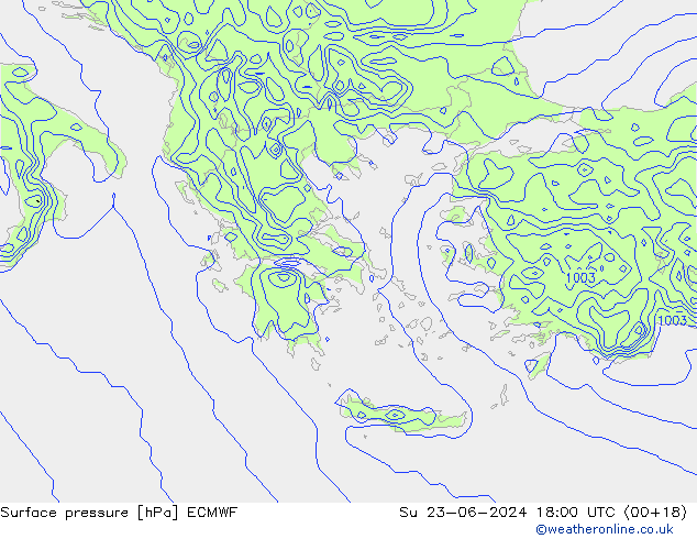 Atmosférický tlak ECMWF Ne 23.06.2024 18 UTC