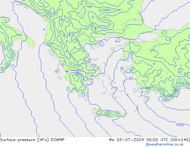 Surface pressure ECMWF We 03.07.2024 00 UTC