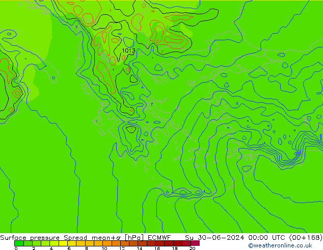 Surface pressure Spread ECMWF Su 30.06.2024 00 UTC