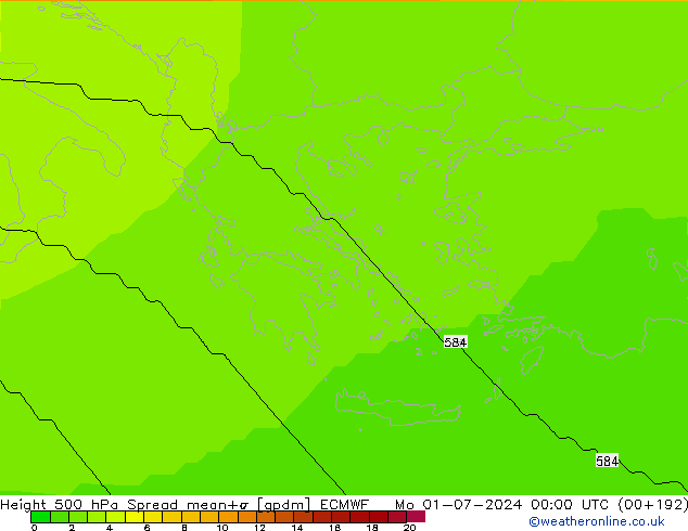 Height 500 hPa Spread ECMWF Mo 01.07.2024 00 UTC