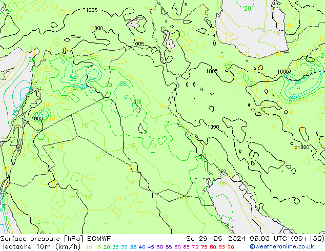 Isotachs (kph) ECMWF So 29.06.2024 06 UTC