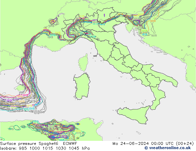 Surface pressure Spaghetti ECMWF Mo 24.06.2024 00 UTC