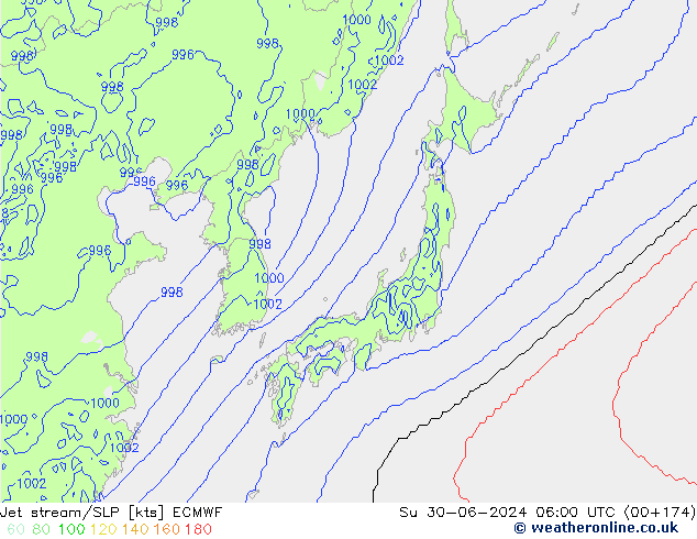 Corriente en chorro ECMWF dom 30.06.2024 06 UTC