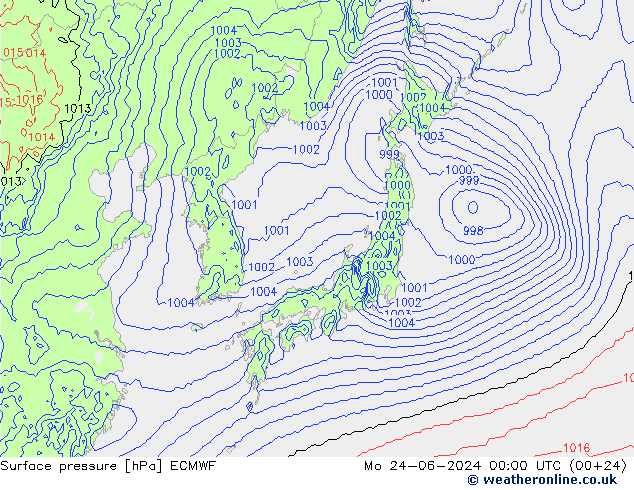 Yer basıncı ECMWF Pzt 24.06.2024 00 UTC