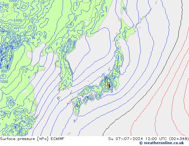 Presión superficial ECMWF dom 07.07.2024 12 UTC