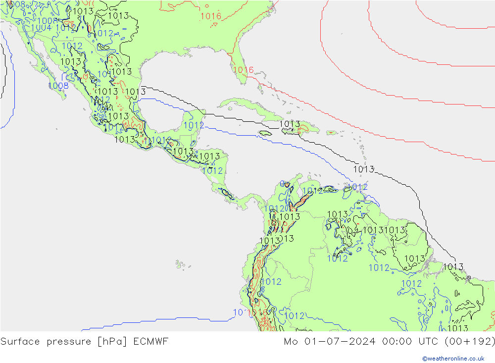Luchtdruk (Grond) ECMWF ma 01.07.2024 00 UTC