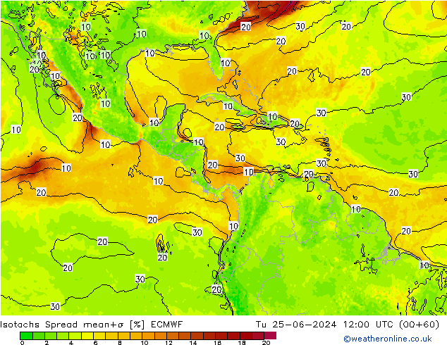 Isotachs Spread ECMWF mar 25.06.2024 12 UTC