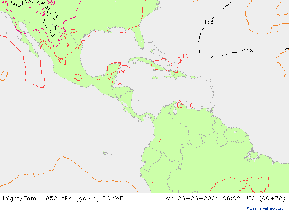 Hoogte/Temp. 850 hPa ECMWF wo 26.06.2024 06 UTC