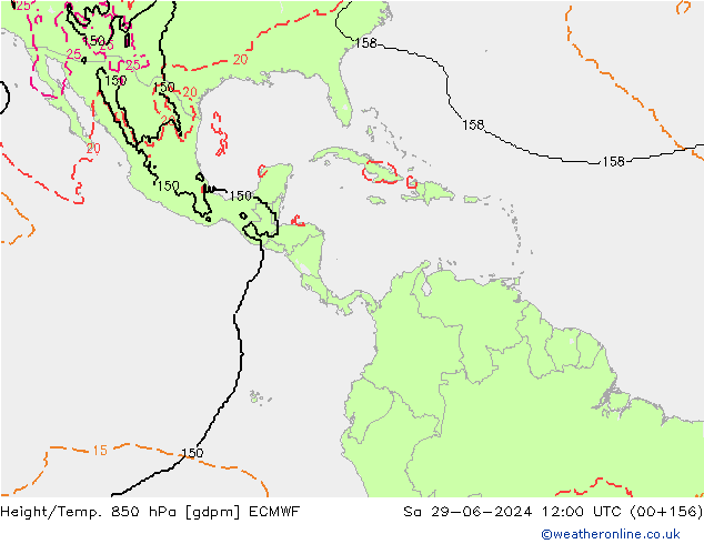 Height/Temp. 850 hPa ECMWF Sa 29.06.2024 12 UTC