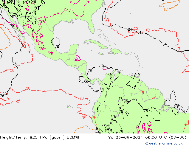 Géop./Temp. 925 hPa ECMWF dim 23.06.2024 06 UTC