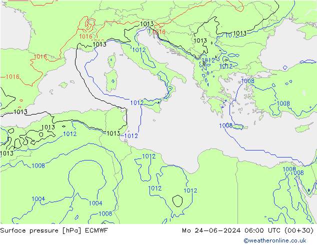 Yer basıncı ECMWF Pzt 24.06.2024 06 UTC