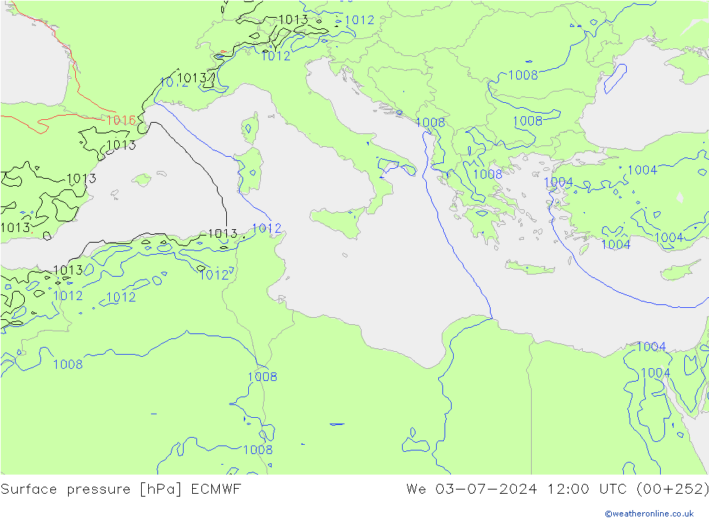 ciśnienie ECMWF śro. 03.07.2024 12 UTC