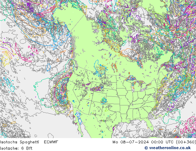 Izotacha Spaghetti ECMWF pon. 08.07.2024 00 UTC