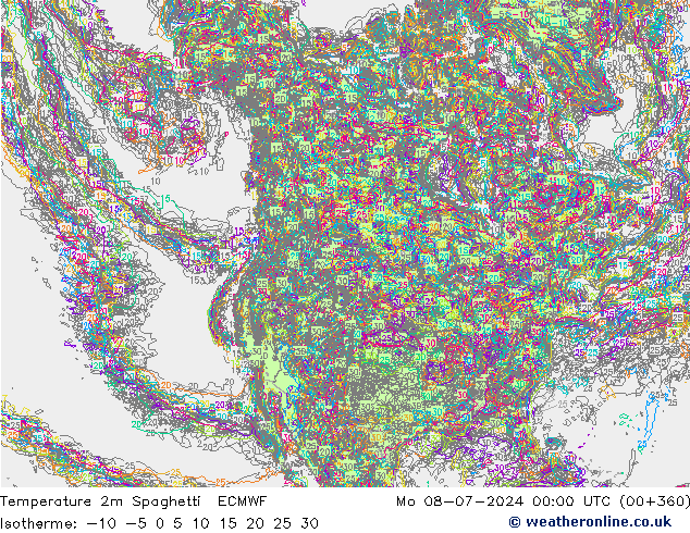 温度图 Spaghetti ECMWF 星期一 08.07.2024 00 UTC