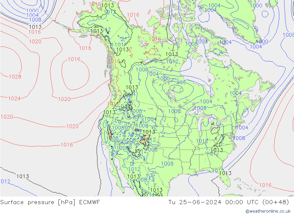 приземное давление ECMWF вт 25.06.2024 00 UTC