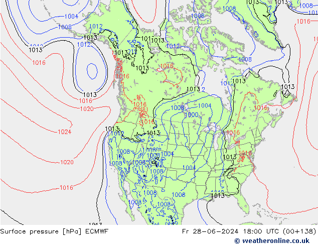 Pressione al suolo ECMWF ven 28.06.2024 18 UTC