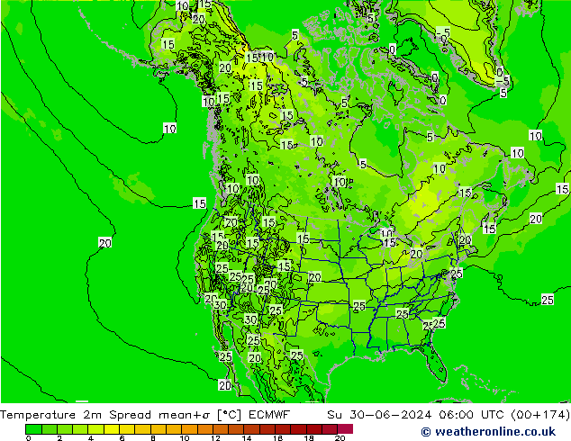 température 2m Spread ECMWF dim 30.06.2024 06 UTC