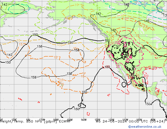 Height/Temp. 850 hPa ECMWF pon. 24.06.2024 00 UTC