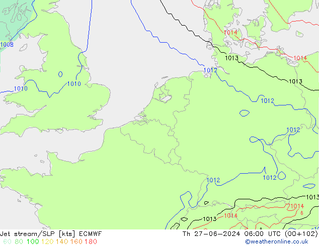 джет/приземное давление ECMWF чт 27.06.2024 06 UTC