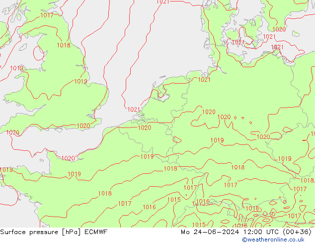 Presión superficial ECMWF lun 24.06.2024 12 UTC