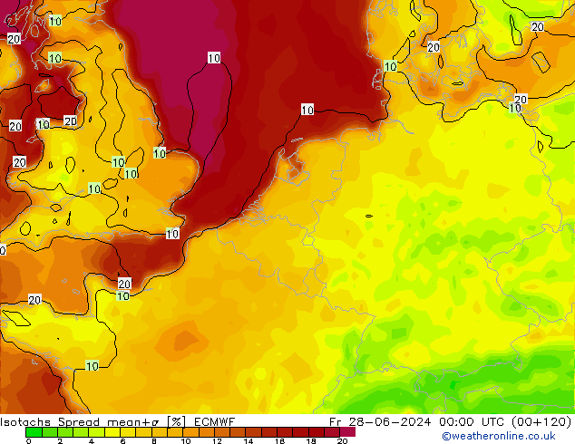 Isotachs Spread ECMWF Fr 28.06.2024 00 UTC