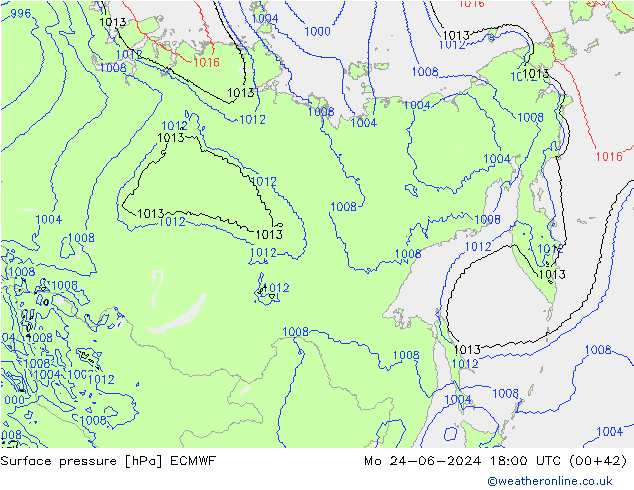 Surface pressure ECMWF Mo 24.06.2024 18 UTC