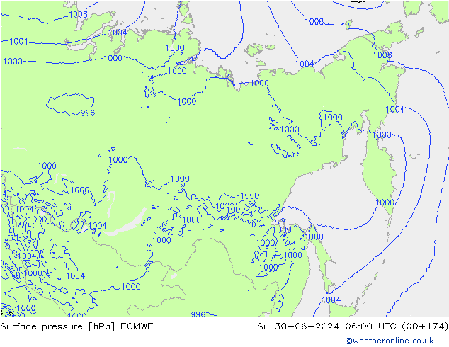 Luchtdruk (Grond) ECMWF zo 30.06.2024 06 UTC