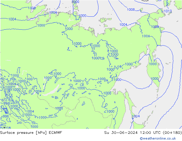 Luchtdruk (Grond) ECMWF zo 30.06.2024 12 UTC