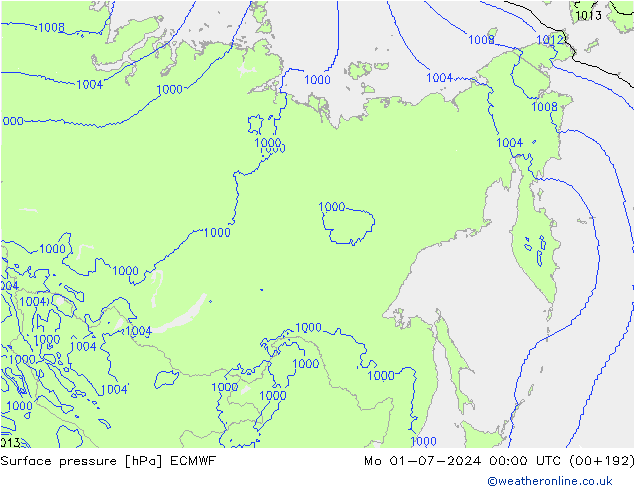 Surface pressure ECMWF Mo 01.07.2024 00 UTC